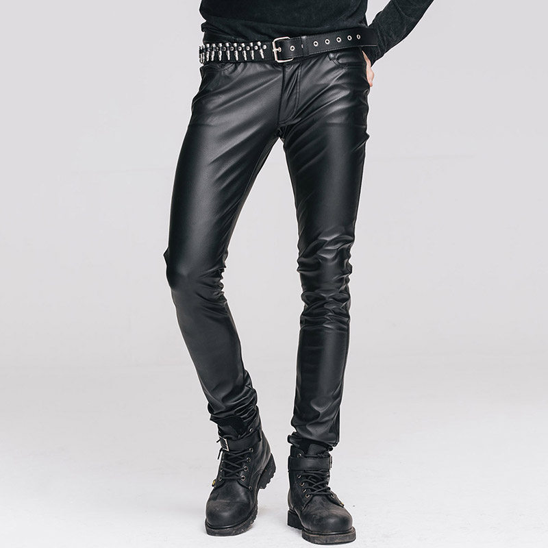 스틸 마스터 가을 겨울 뉴 스트리트 펑크 캐주얼 바지 영국 고딕 슬림 무대 드레스 남성 바지 PU 가죽 바지