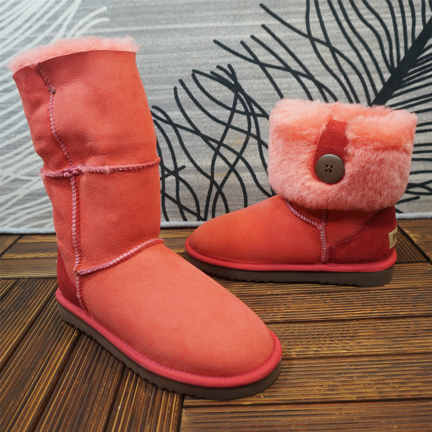 冬季新款真皮羊皮毛一体雪地靴套筒短筒靴两穿保暖女棉靴69-4