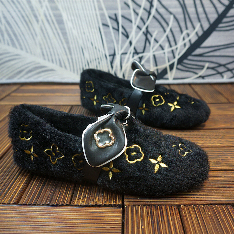 秋冬新款真皮羊毛女士豆豆鞋 平跟套脚乐福鞋蝴蝶结时尚靴7-14D