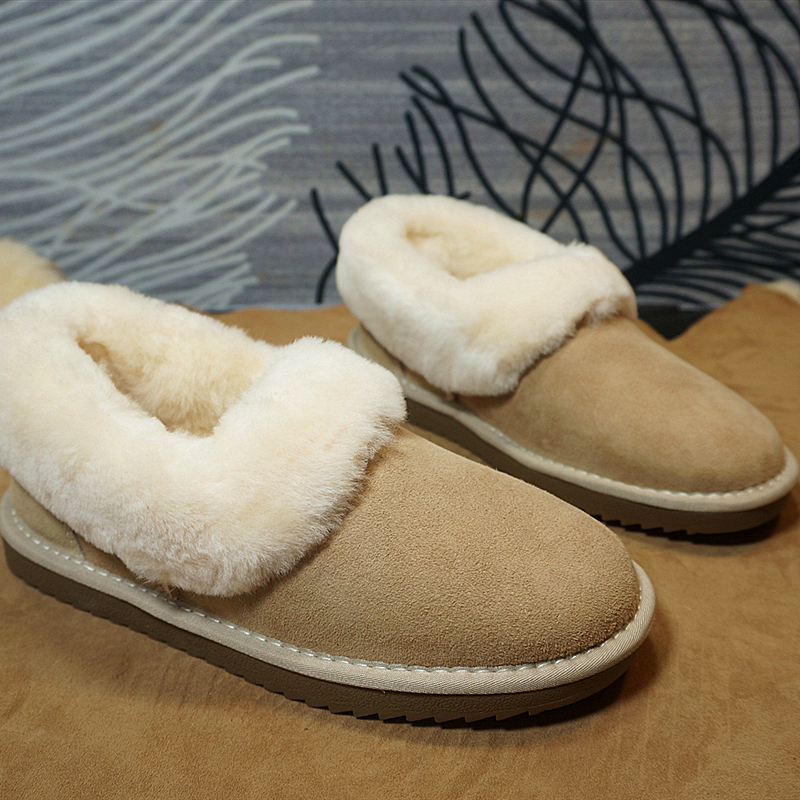 冬季新款真皮羊皮毛一体雪地靴 短筒靴大喜庆套脚橡胶底棉靴29-16