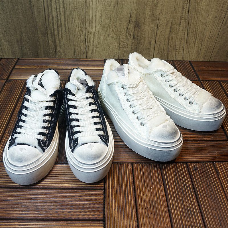 秋冬新款帆布羊毛女雪地靴 厚底松糕橡胶底保暖脏脏鞋 4-7 4-8