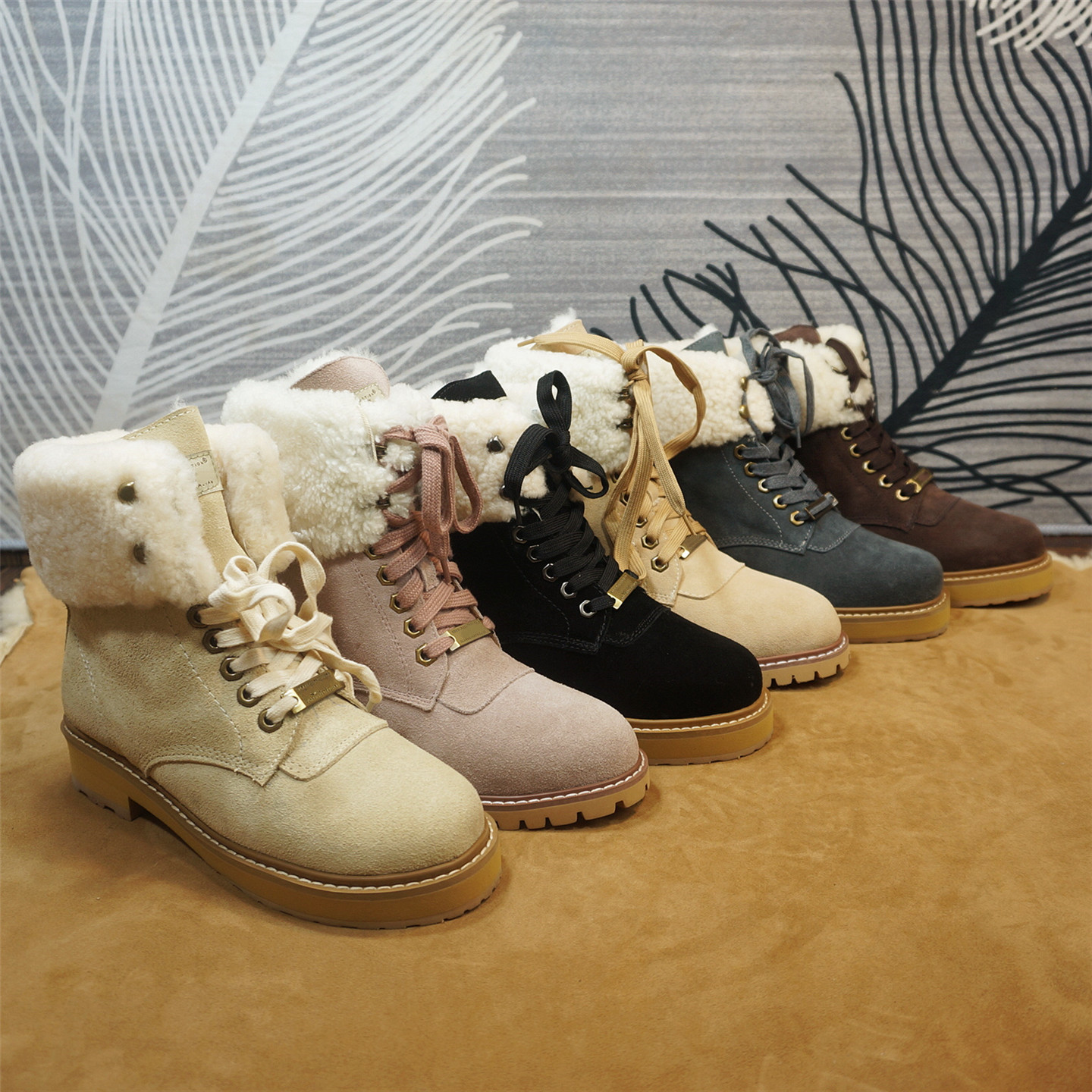 真皮牛皮羊毛马丁靴 冬季新款系带方跟女靴冬季保暖棉靴87-8