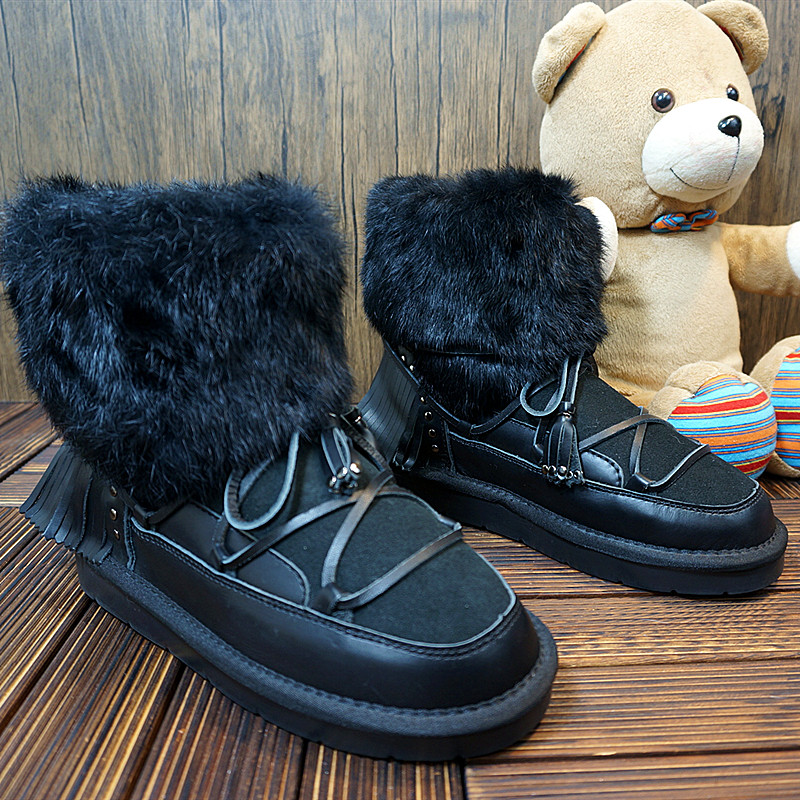 冬季新款真皮羊毛一体雪地靴 中筒靴 罗马交叉绑带女靴防水29-4C