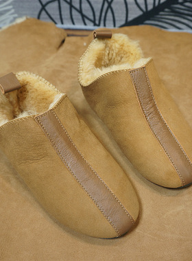 秋冬真皮羊毛家居鞋 平跟软底男女情侣鞋 保暖毛毛雪地靴91-7