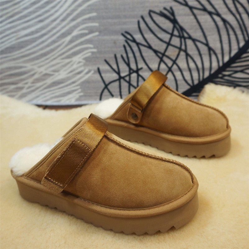 秋冬新款真皮牛皮羊毛女士包头拖鞋厚底松糕底魔术贴保暖拖鞋93-4,女鞋,包头拖,淘宝优惠券,粉丝福利购,淘宝优惠卷