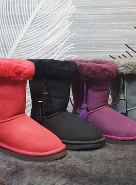 中筒靴 冬季新款真皮羊皮毛一体雪地靴 流苏女靴 保暖棉靴67-3