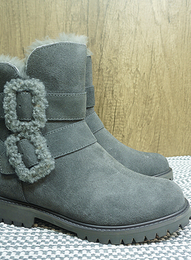 新款真皮羊毛一体雪地靴冬季保暖女靴 方根马丁靴女士靴子21-17C