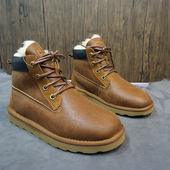 冬季 平跟男女保暖棉靴30 真皮羊皮毛一体雪地靴 系带情侣鞋