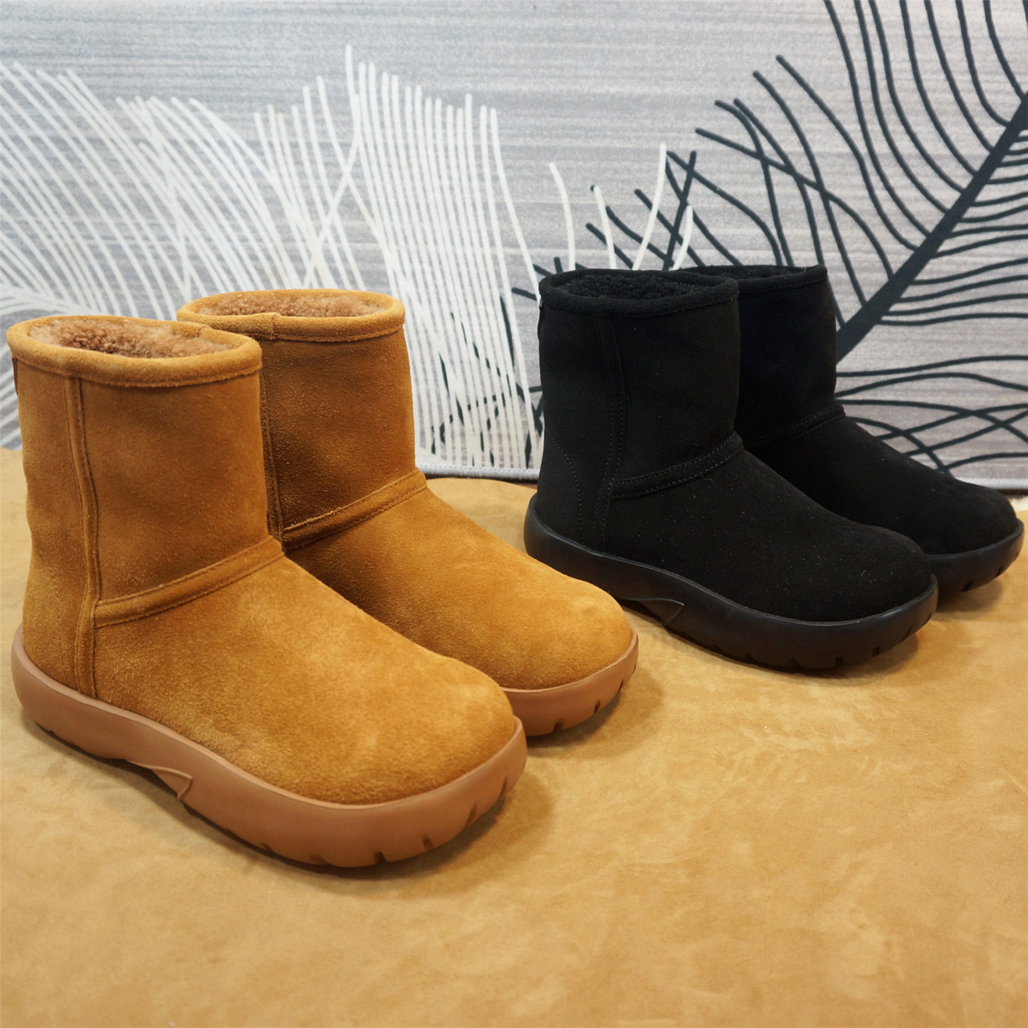 冬季新款真皮牛皮羊毛女士雪地靴 中筒靴 套筒橡胶底保暖靴27-13B