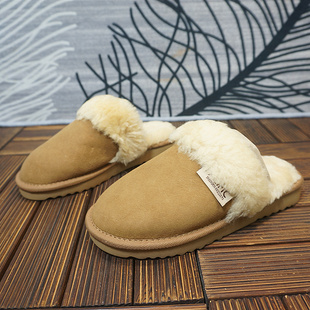 真皮羊皮毛一体包头拖鞋 冬季保暖家居拖鞋 平跟女拖91-1