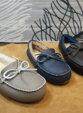新款羊皮毛一体女士豆豆鞋 套脚蝴蝶结懒人鞋平跟保暖乐福鞋9-11B