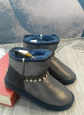 23-12冬季真皮羊皮毛一体雪地靴金属链钻保暖女靴防滑鞋底