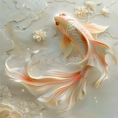 浮雕锦鲤贴纸好运连连自粘贴海报墙贴锦鲤房间不干胶贴纸