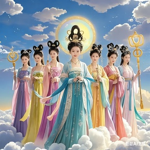 七仙女下凡贴画装饰墙面书房走廊宿舍出租房不干胶贴纸