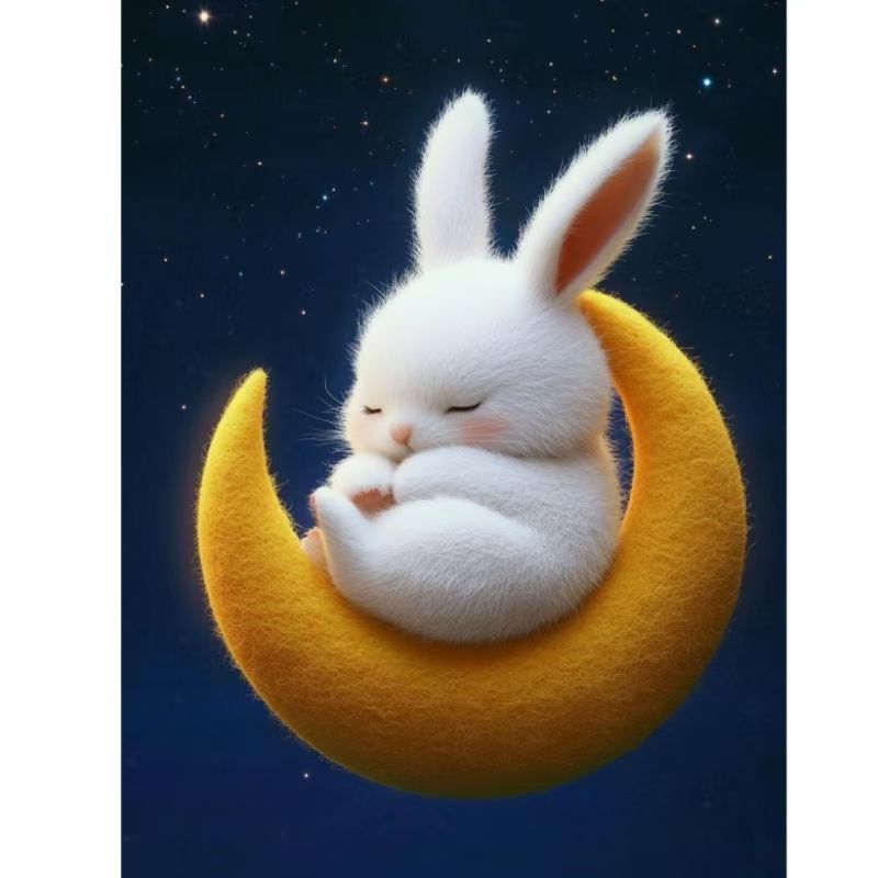网红月亮上睡觉的兔子可爱贴画出租屋卧室客厅墙上不干胶贴纸