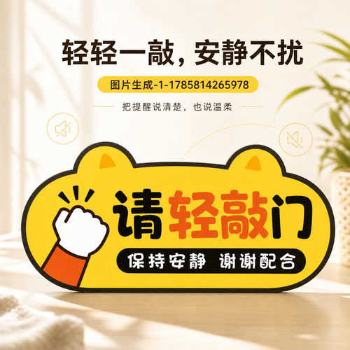 请轻敲门保持安静高清醒目耐磨防水提示标识不干胶贴纸