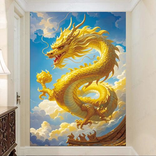金色龙中国龙东方神龙装饰画客厅儿童房柜门墙贴画生肖不干胶贴纸