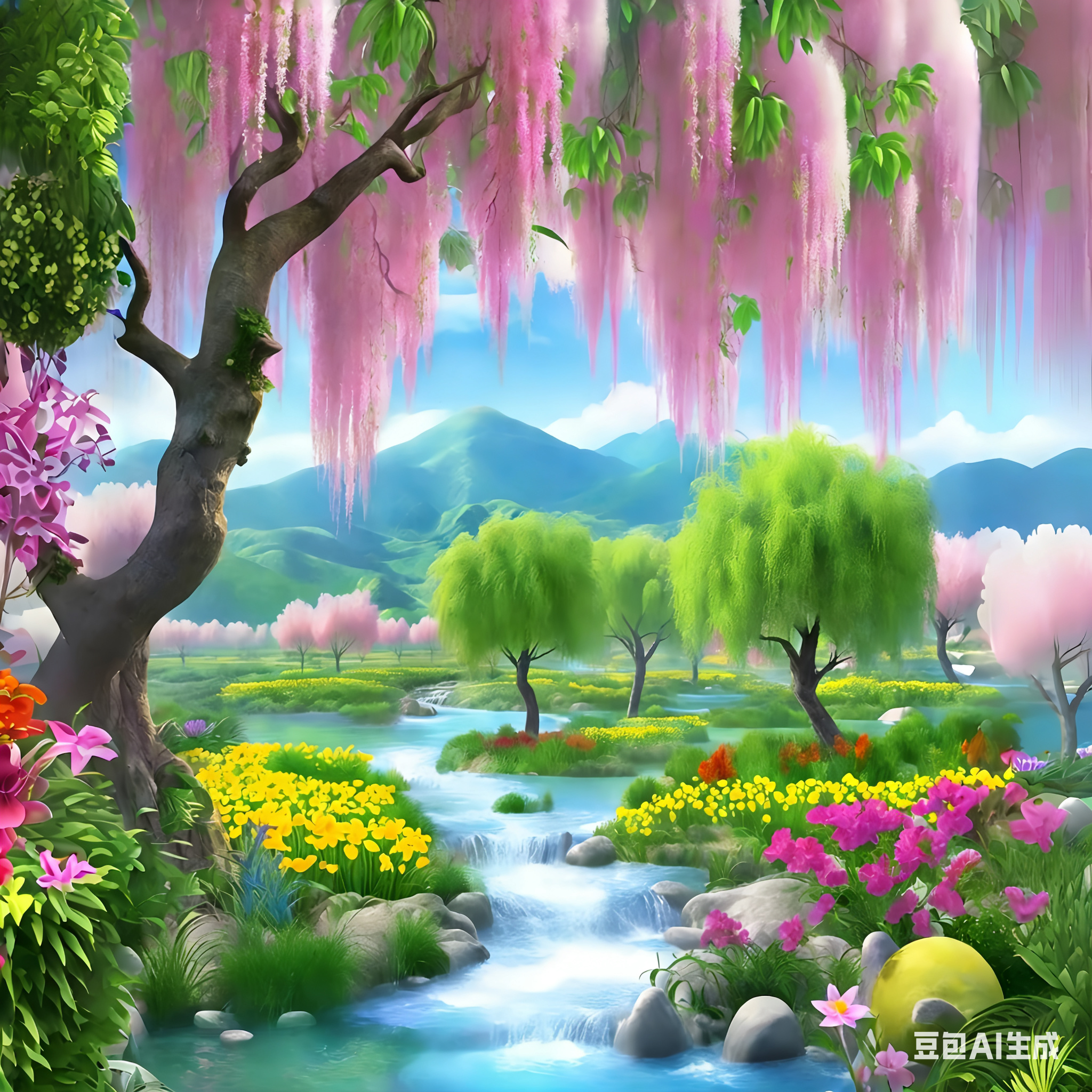 唯美公园植物花卉风景图案装饰贴纸贴墙卫生间浴室贴不干胶贴纸