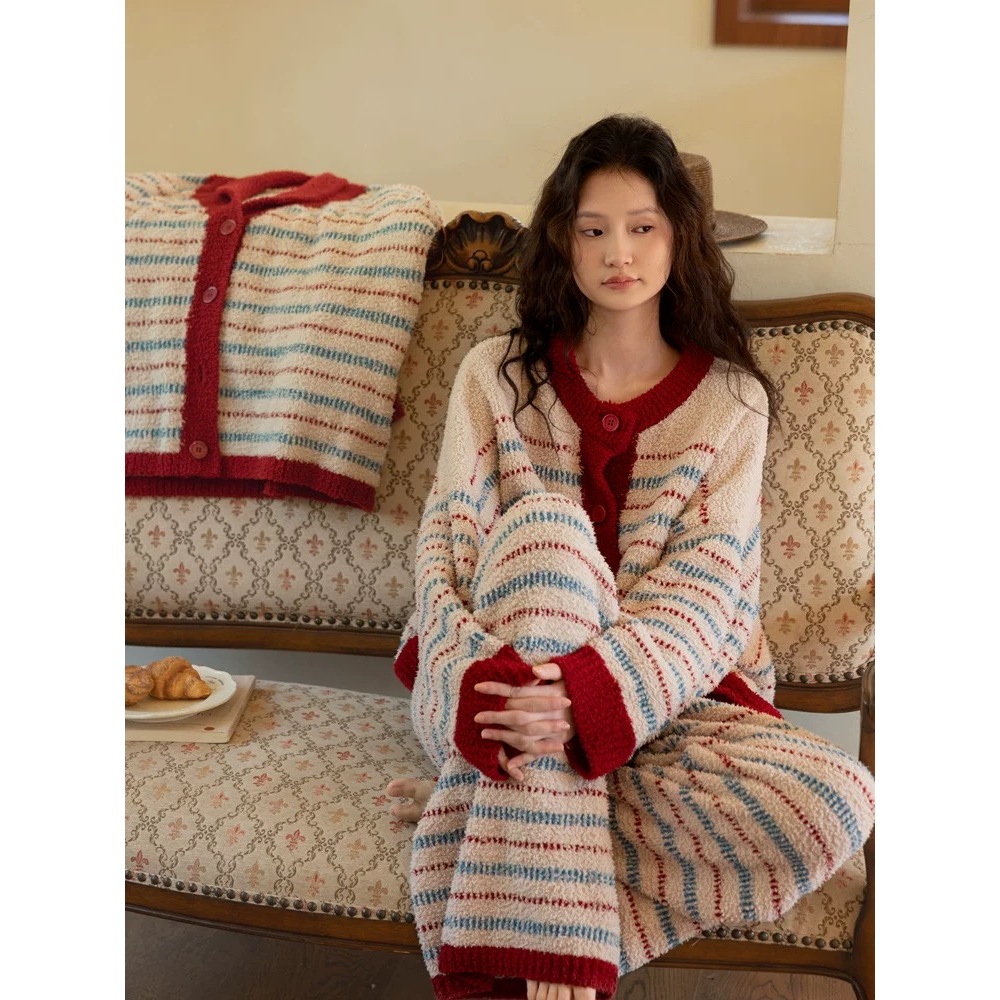 【夏天粉丝专属】半边绒卫衣家居服睡衣复古睡衣套装8860