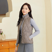 羽绒棉小马夹保暖背心无袖 高领拉链马甲女短款 外穿坎肩 轻薄款 秋季