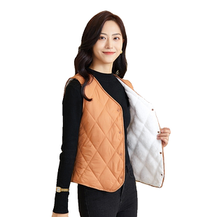 加绒羽绒棉马甲女秋冬短款贴身保暖背心棉服内胆加厚打底坎肩马夹