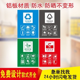 垃圾分类标识牌不可回收厨余垃圾干湿有害其他垃圾铝板定制易腐