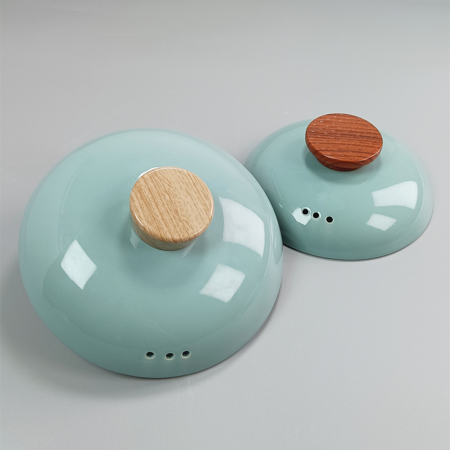 蓝色陶瓷砂锅盖子炖锅单盖瓦罐配件汤煲家用檀木纹防烫手柄锅盖