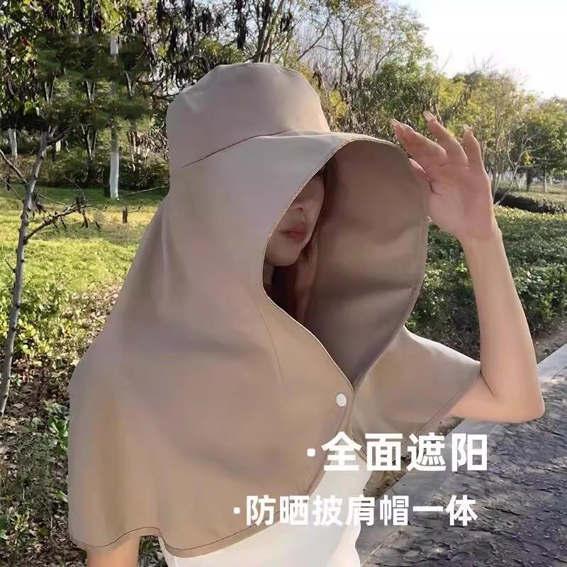 日本AGE女全脸防晒大帽檐披肩太阳帽护颈一体防紫外线露马尾