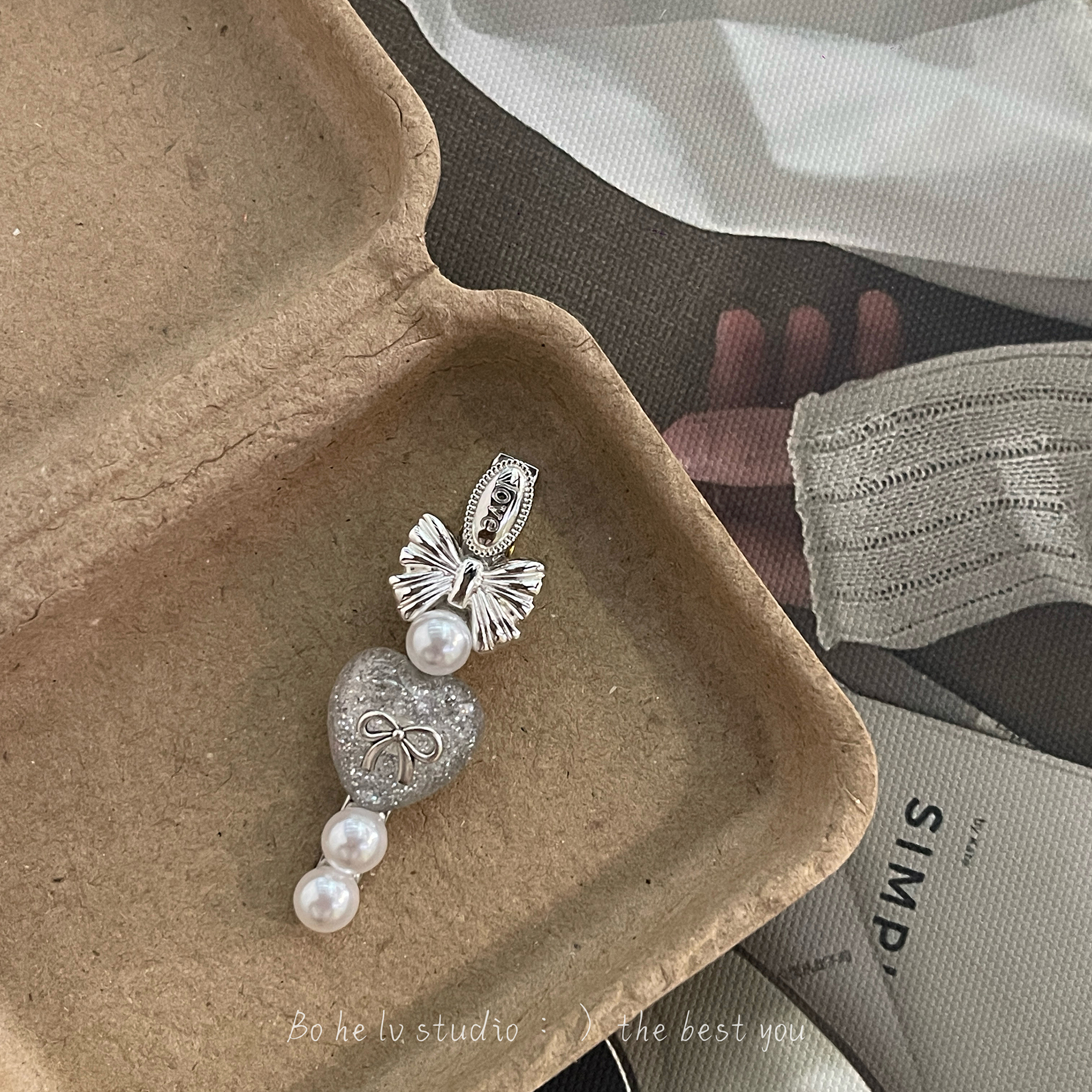 甜系珍珠蝴蝶结发夹边夹发饰