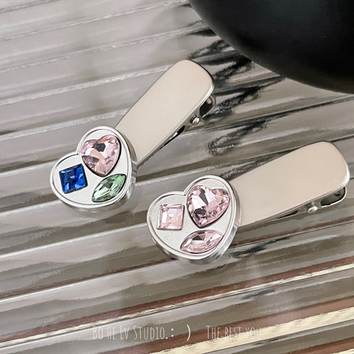 原创设计水钻爱心发夹边夹发饰