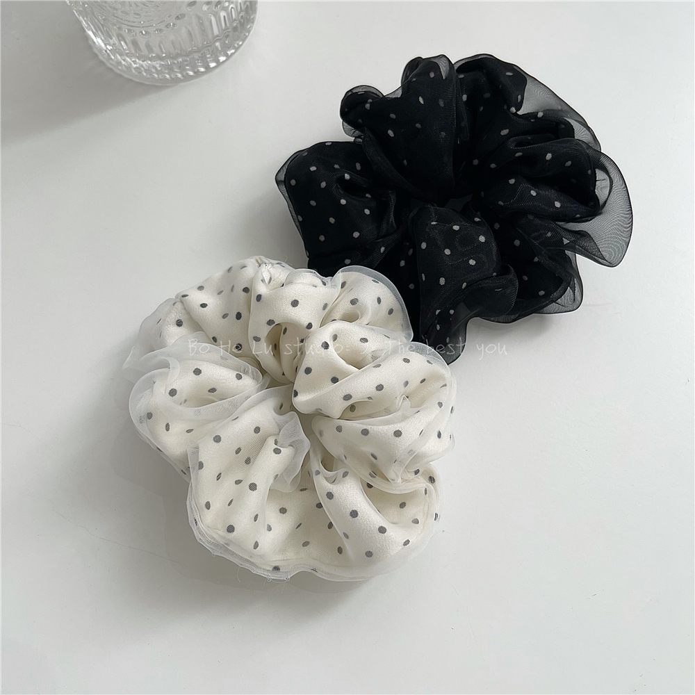 自制甜美双层网纱波点大肠发圈复古法式韩国新款丸子头皮筋女头绳