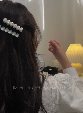 那束微光原创设计通透感玻璃珍珠爱心发夹鸭嘴夹对夹一字夹刘海夹