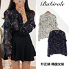 2019 Spring Korea chic new pattern girl Floral Bow Chiffon shirt Wood ear Primer Blouse