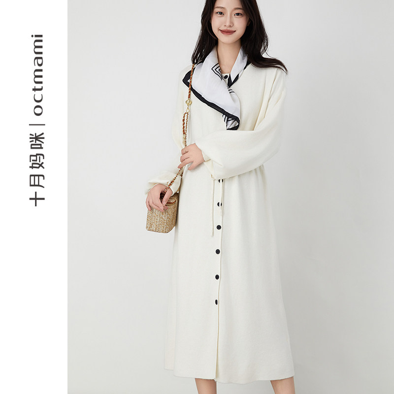 十月妈咪孕妇毛衣裙秋冬外穿中长款圆领针织衫宽松连衣裙秋冬装