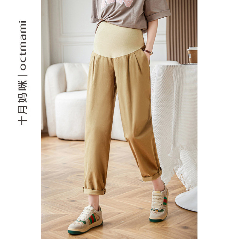 十月妈咪孕妇直筒裤夏季薄款怀孕期外穿纱卡锥型老爹托腹裤子夏装