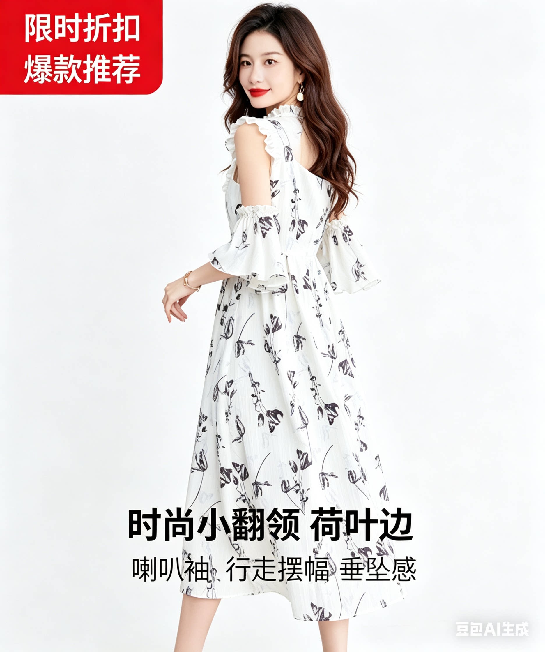 夏季吊带连衣裙新款时尚方领短袖女宽松显瘦百搭雪纺裙子无袖裙子