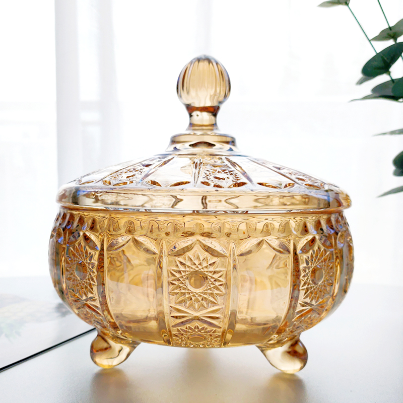 是无铅玻璃北欧轻奢水果盘带盖