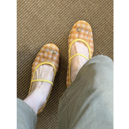 软羊皮~真皮网纱蕾丝透气方头浅口平底单鞋女复古一字带玛丽珍鞋