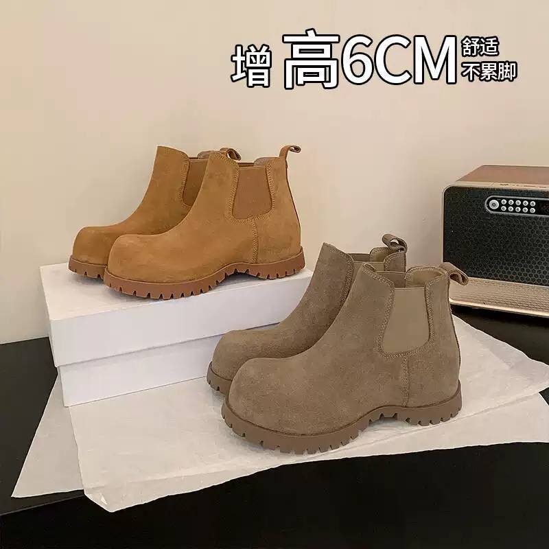牛皮版~内增高麂皮马丁靴2025款磨砂皮厚底烟筒靴显瘦切尔西短靴