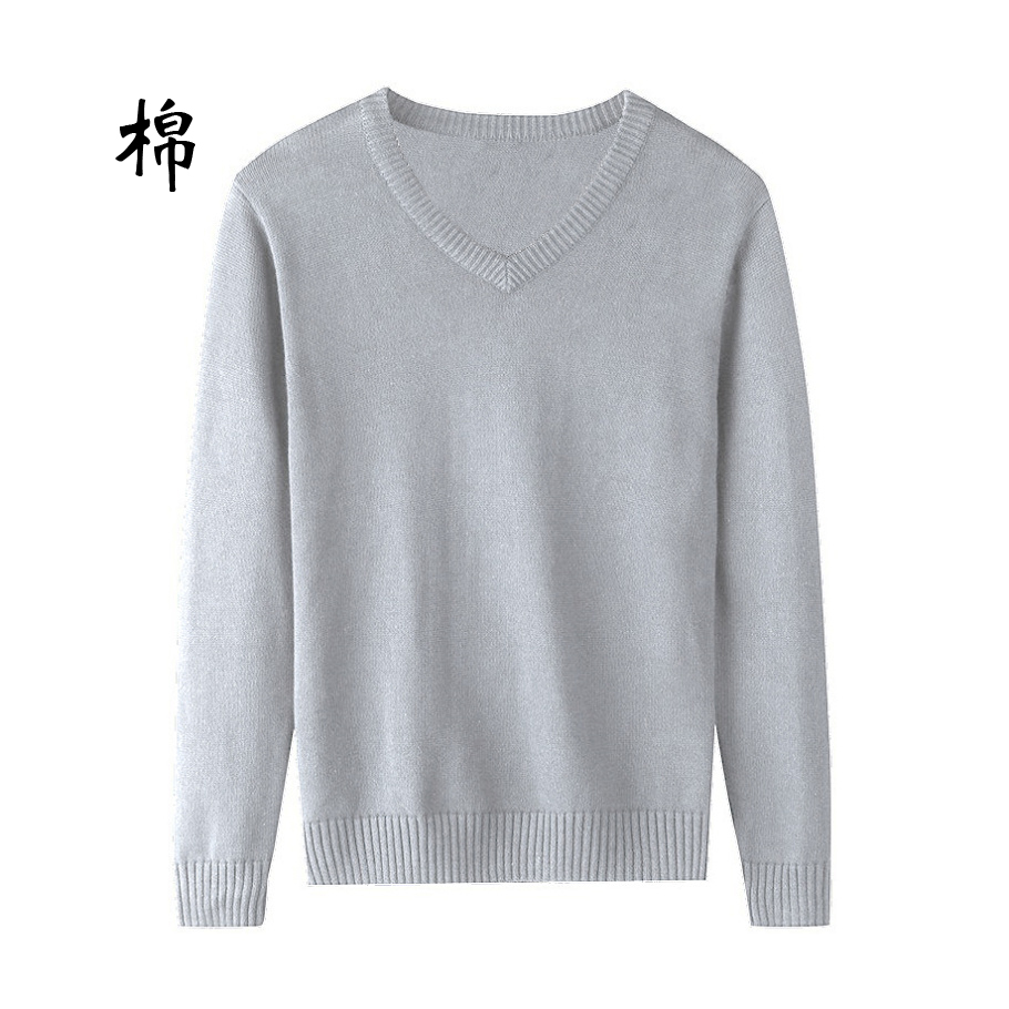纯棉V领商务套头毛衣加厚男士