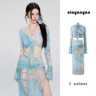 分体泳衣女2024新款 辣妹风比基尼四件套纯欲风度假性感沙滩泡温泉