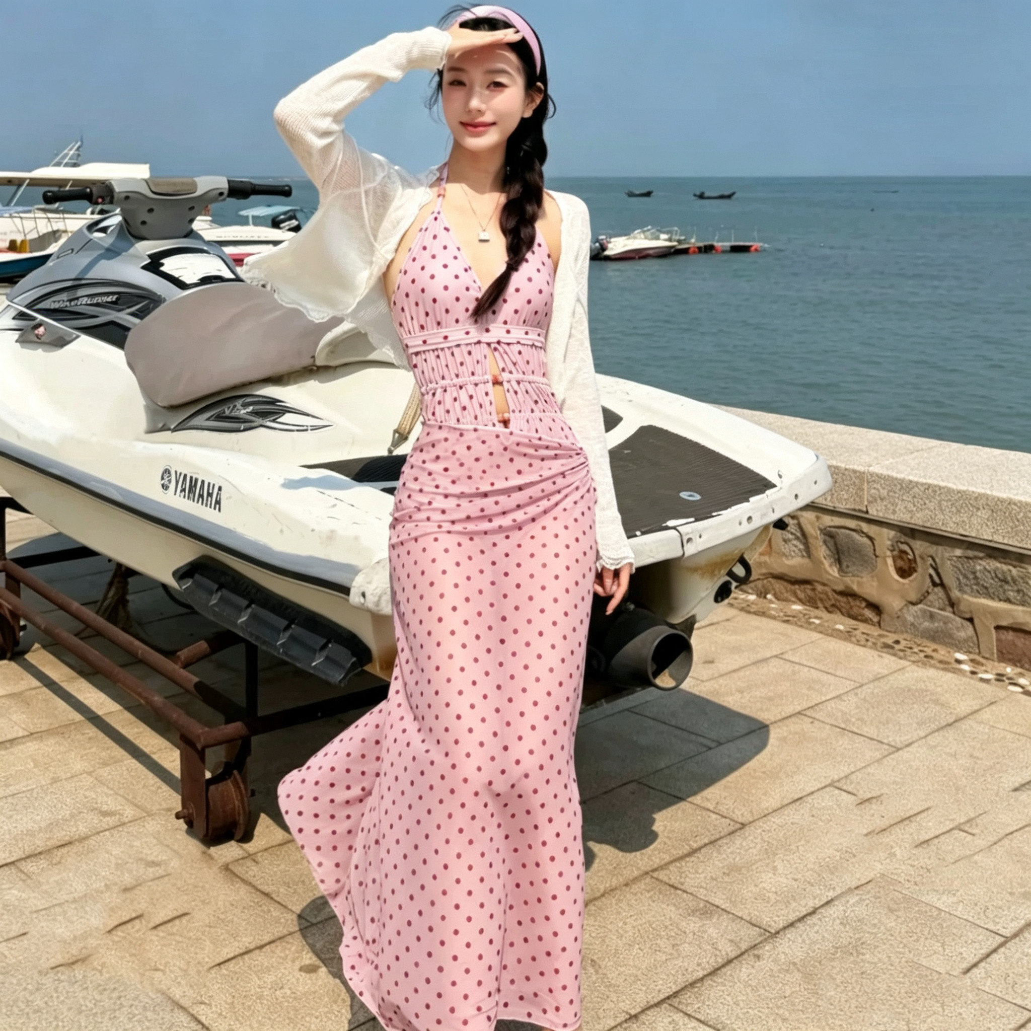 泳衣女2026新款纯欲风粉色波点高级感遮肚显瘦连体平角泡温泉度假