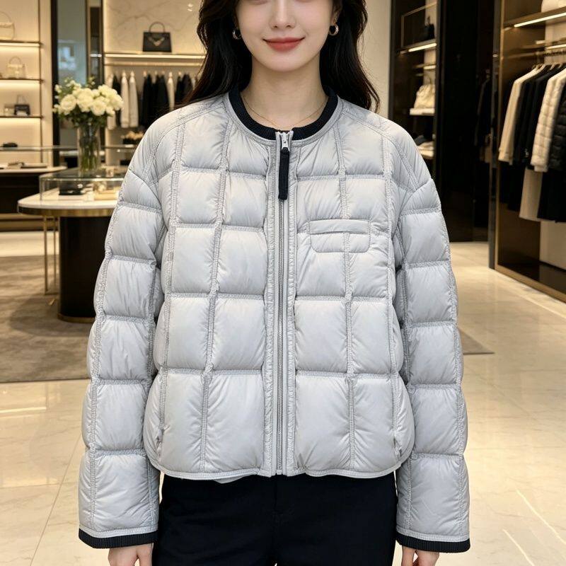 韩系轻薄短款撞色女保暖羽绒服