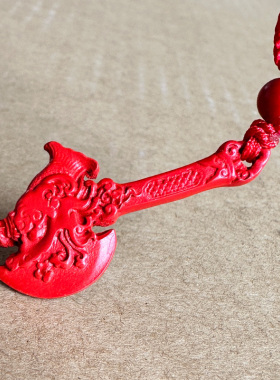 红色喜庆朱砂坐福斧吊坠
