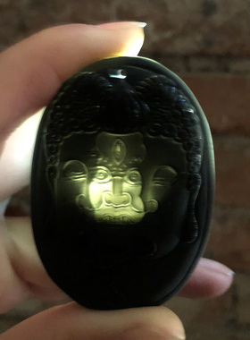 天然黑曜石一念成佛项链牌子挂件