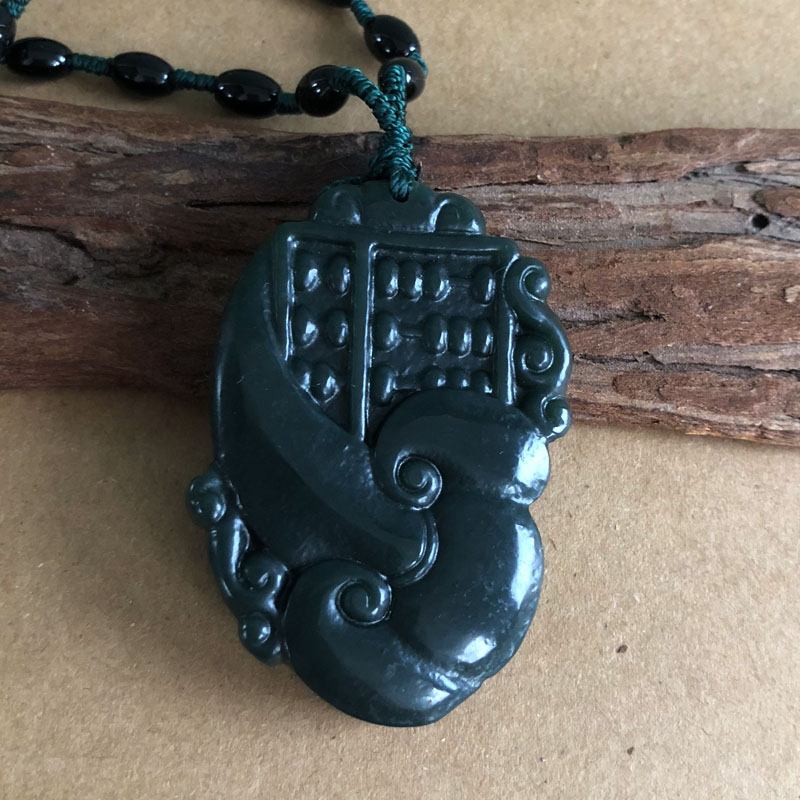 正宗新疆和田青玉算盘如意吊坠男女随身结婚人生如意项链吉祥礼物