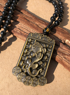 天然黑曜石能打会算吊坠金曜石算盘貔貅有求必应挂件男女随身