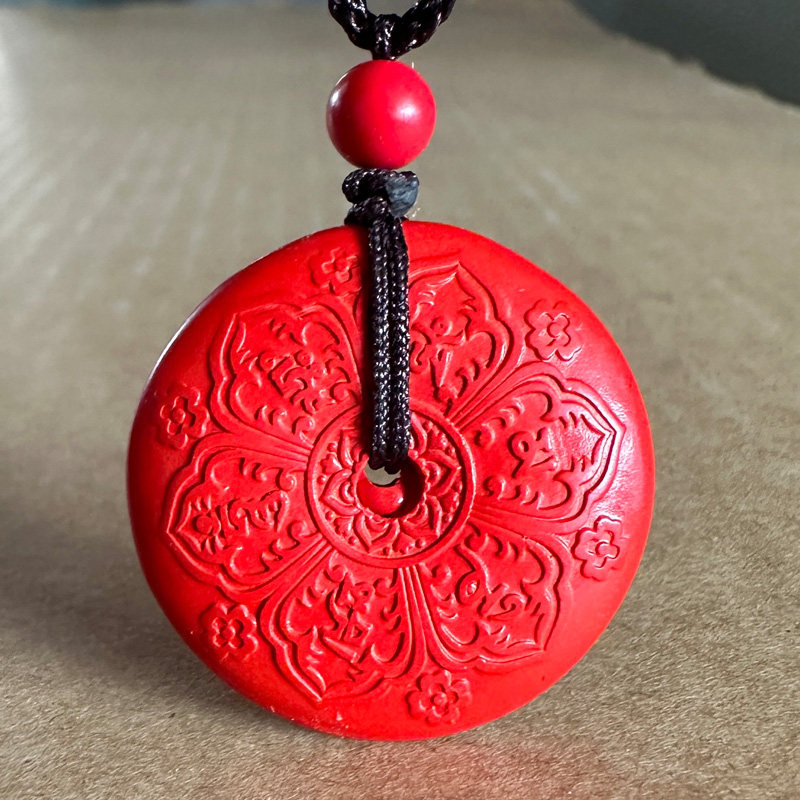 帝王红朱砂平安扣吊坠 男女花纹彼岸花怀古随身六字真言挂件坠子