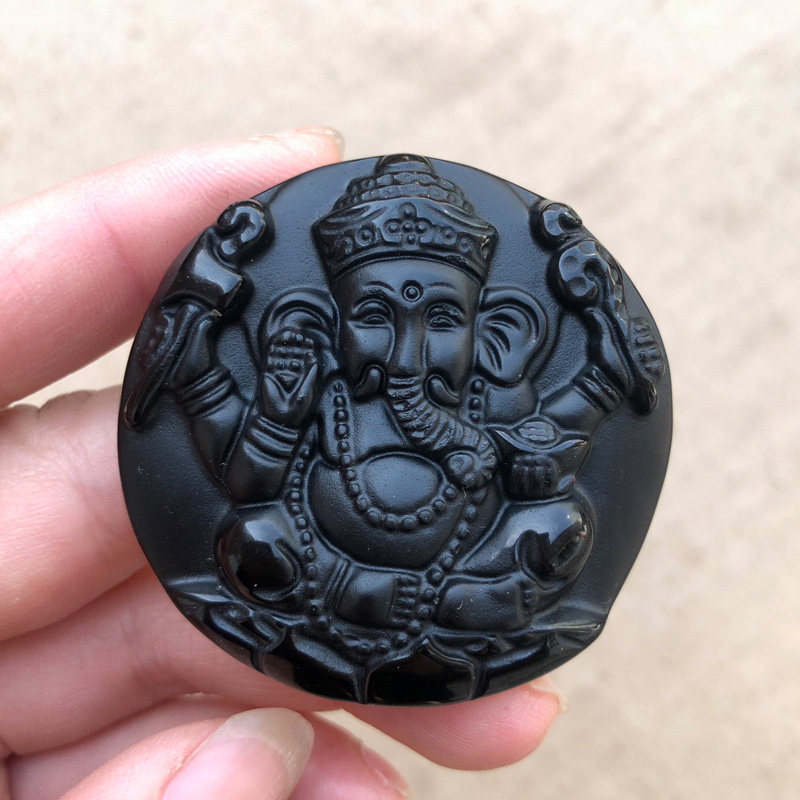 天然黑曜石如意圆满男女款吊坠