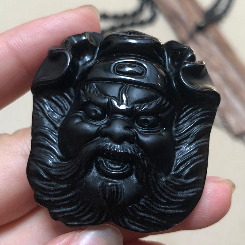 天然黑曜石钟馗捉鬼吊坠送证书